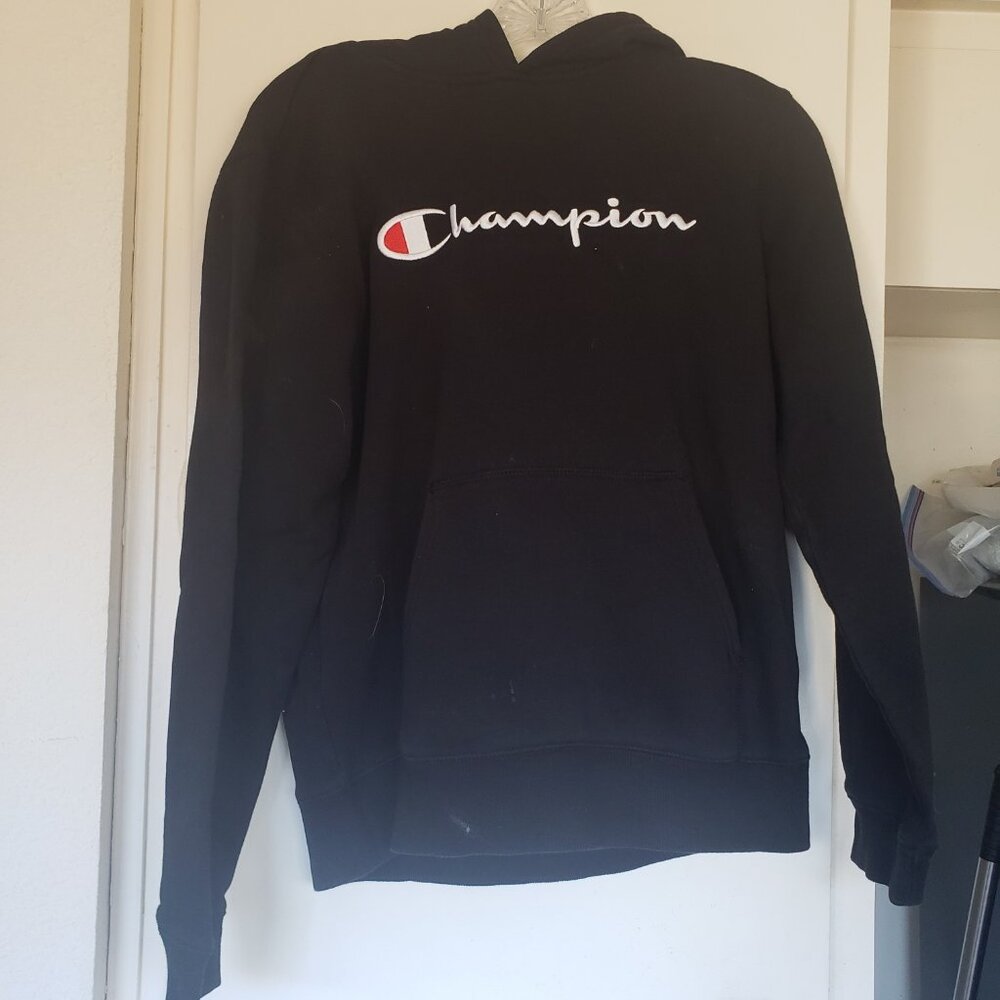 Champion Hoody Black with Champion on front Size XL